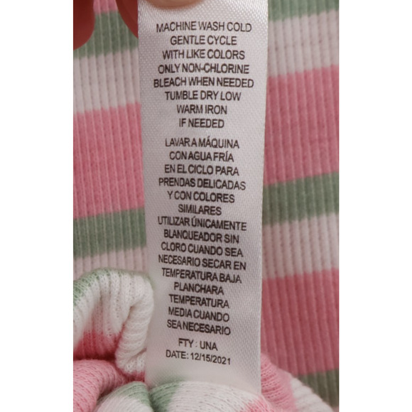 Y2K Preppy Polo Crop Top Pink Green Striped Ribbed 90s Soft Girl Pastel Size L - Picture 7 of 9